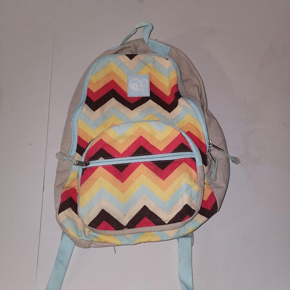 Ocean Pacific Tan Cloth Cotton Backpack Beach Vintage Stripes Adjustable Strap